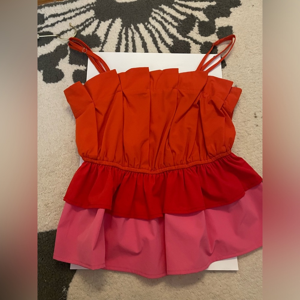Ruffle colorful thin strap blouse
